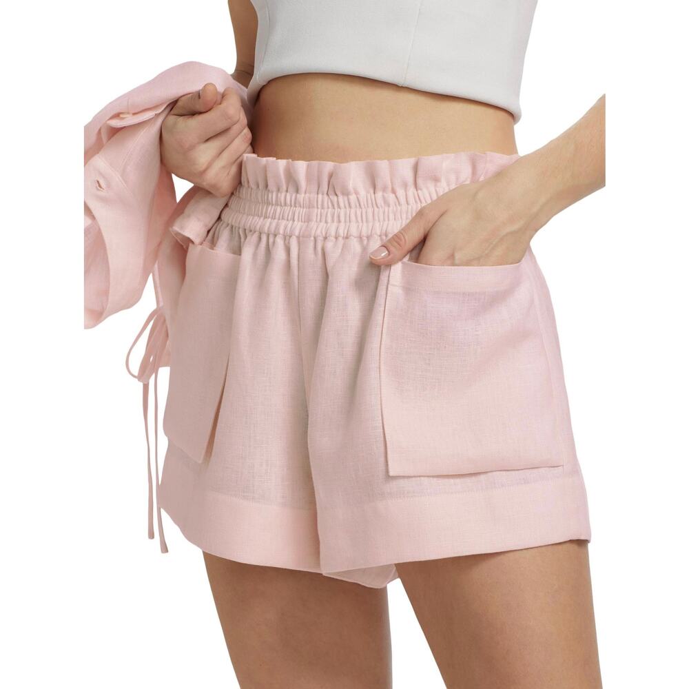 Hevron Mira Linen Shorts Rose Quartz Pink High Rise Pocket Sz M NWT - Picture 15 of 16